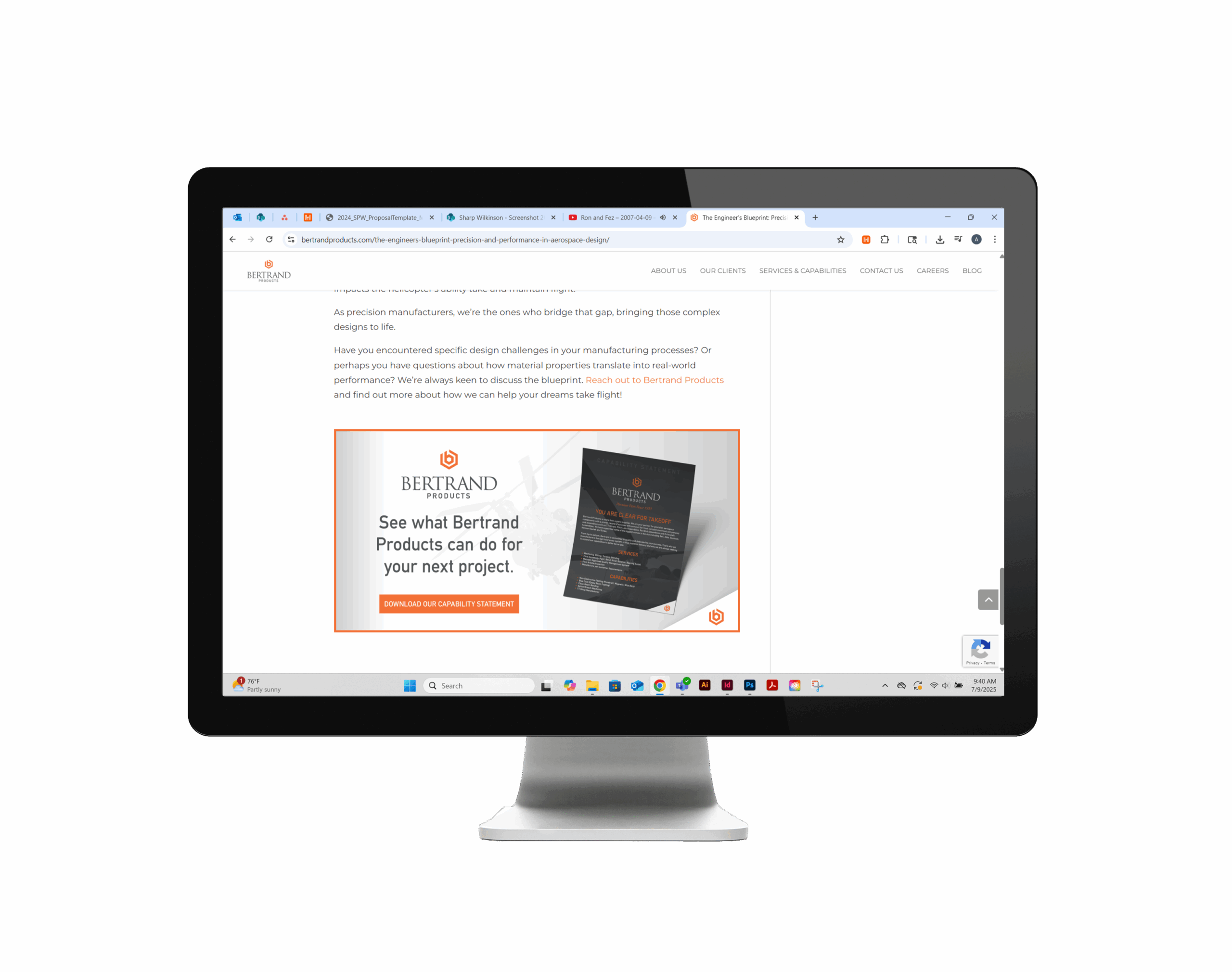 computer monitor with Bertrand blog and CTA on screen